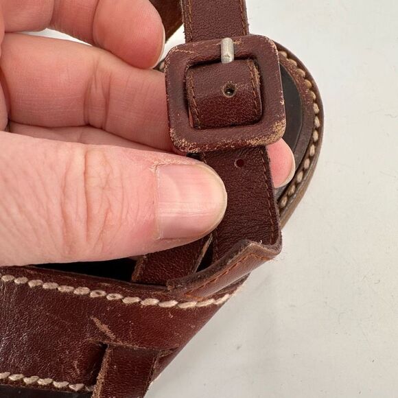 Vintage 90s Ann Taylor Womens Leather Embroidered Slingback Sandals Brown Size 9 - Picture 9 of 10